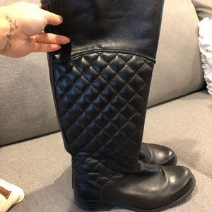 Steve Madden Black Leather Quilted Riding Boot
